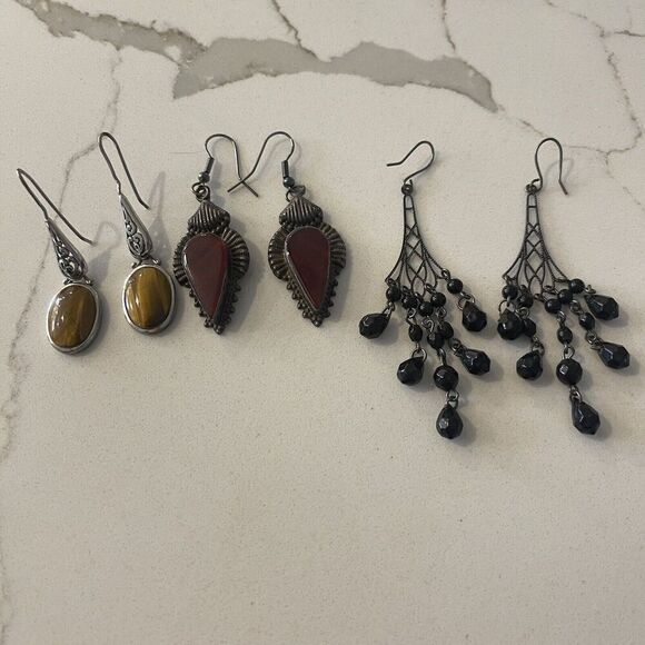 Lot of 3 Pairs Dangle Earrings Boho Glamour Formal - Picture 1 of 7